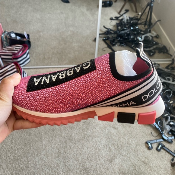 DOLCE & GABBANA baddazzled pink slip in sneakers. NEVER BEEN WORN